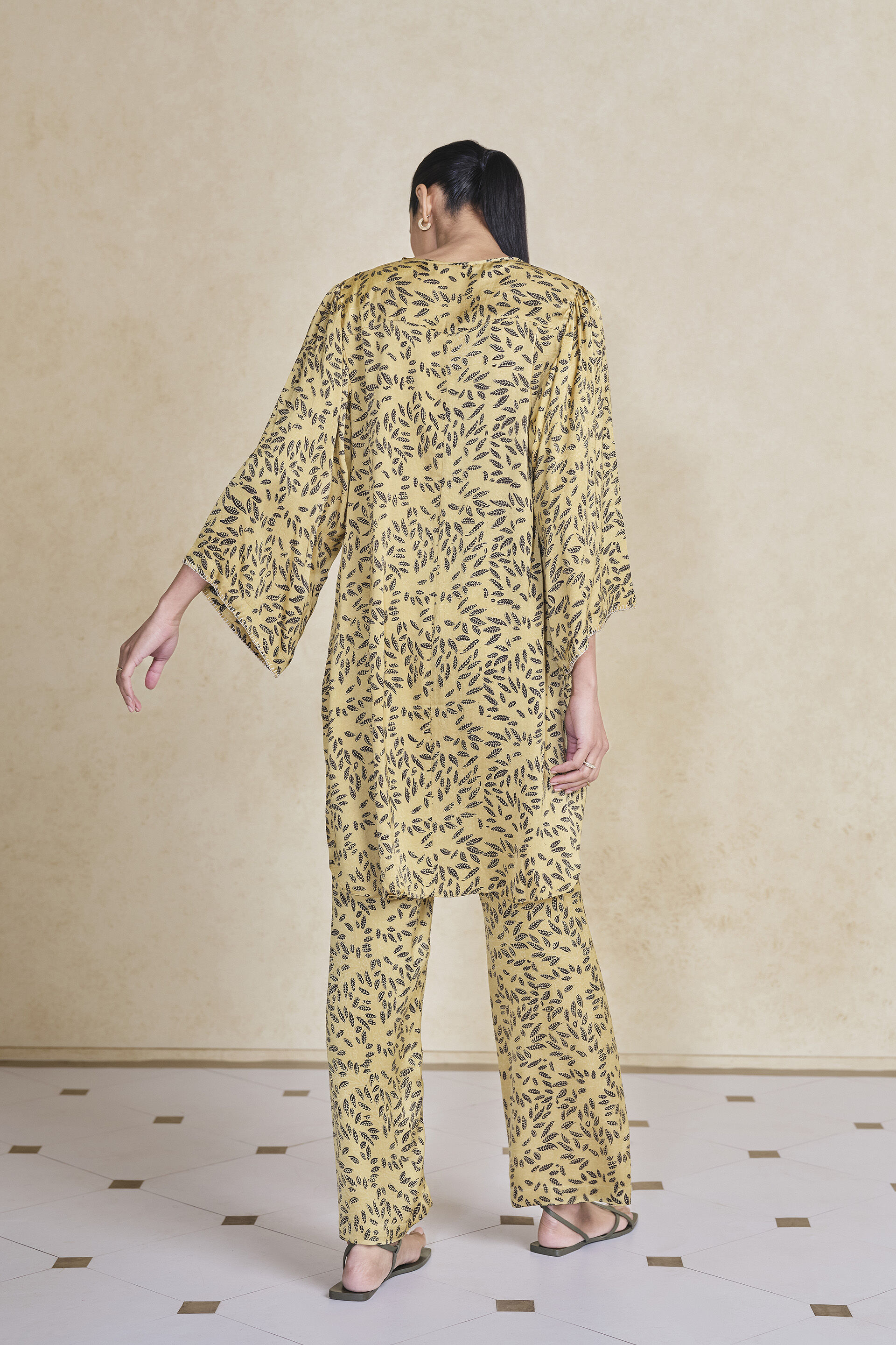 Leafbird Handcrafted Ajrakh Drawstring Co-ord - Yellow